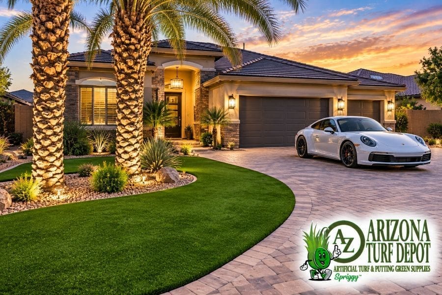 Mesa,AZ front yard with artificial turf